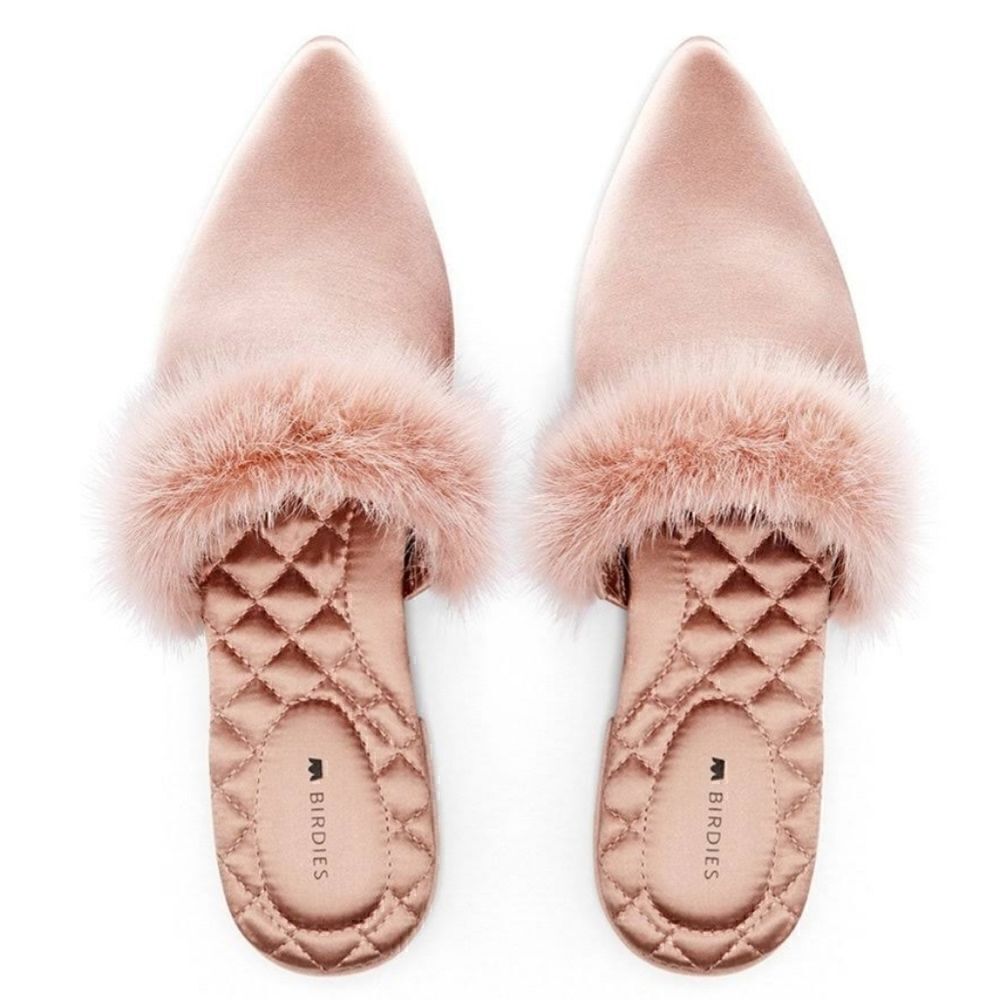 Birdies Mink Fur Dove Slides in French Rose  size 9.5 new in Box